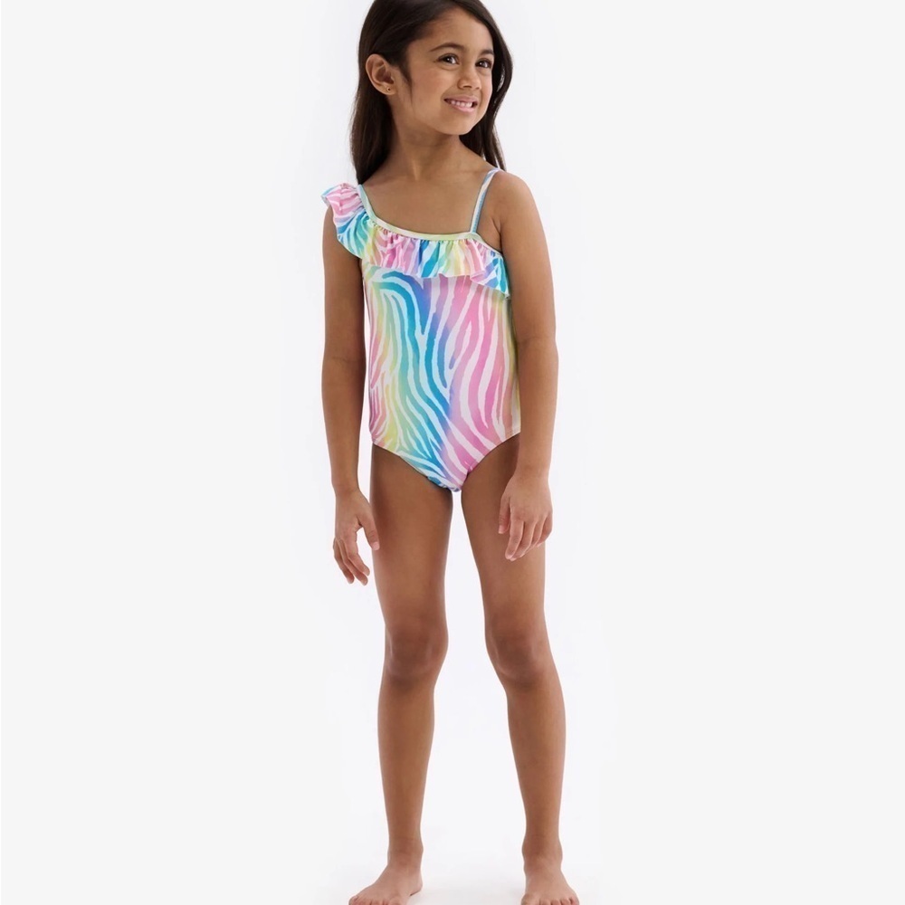 Hatley‎ One Shoulder Ruffle Swimsuit (Rainbow Zebra) size 2T